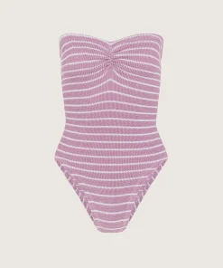 Hunza G Strapless-X Helena Christensen Brooke Stripe Swim - Lavender/White