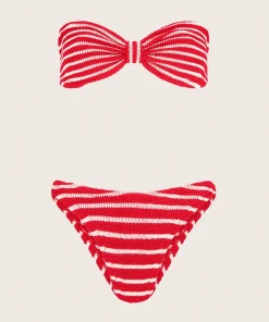 Hunza G Bikini Sets|Bandeau-Jean Bikini - Red/White Stripe