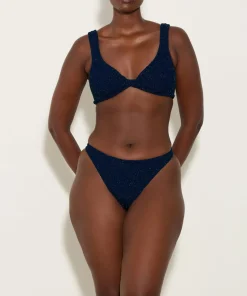 Hunza G Bikini Sets|Bralette-Juno Lurex Bikini - Navy/Silver