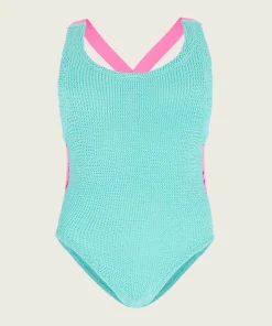 Hunza G Kids - 7-12 Yrs-Kids Lara Swim - Aqua/Bubblegum