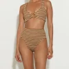 Hunza G Bikini Sets|Bralette-Nadine Bikini With Tonal Hoops - Metallic Cocoa/White Stripe
