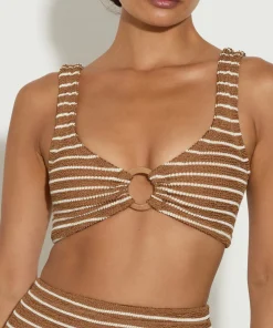 Hunza G Bikini Sets|Bralette-Nadine Bikini With Tonal Hoops - Metallic Cocoa/White Stripe