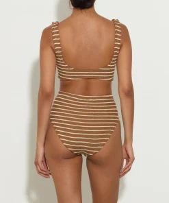 Hunza G Bikini Sets|Bralette-Nadine Bikini With Tonal Hoops - Metallic Cocoa/White Stripe