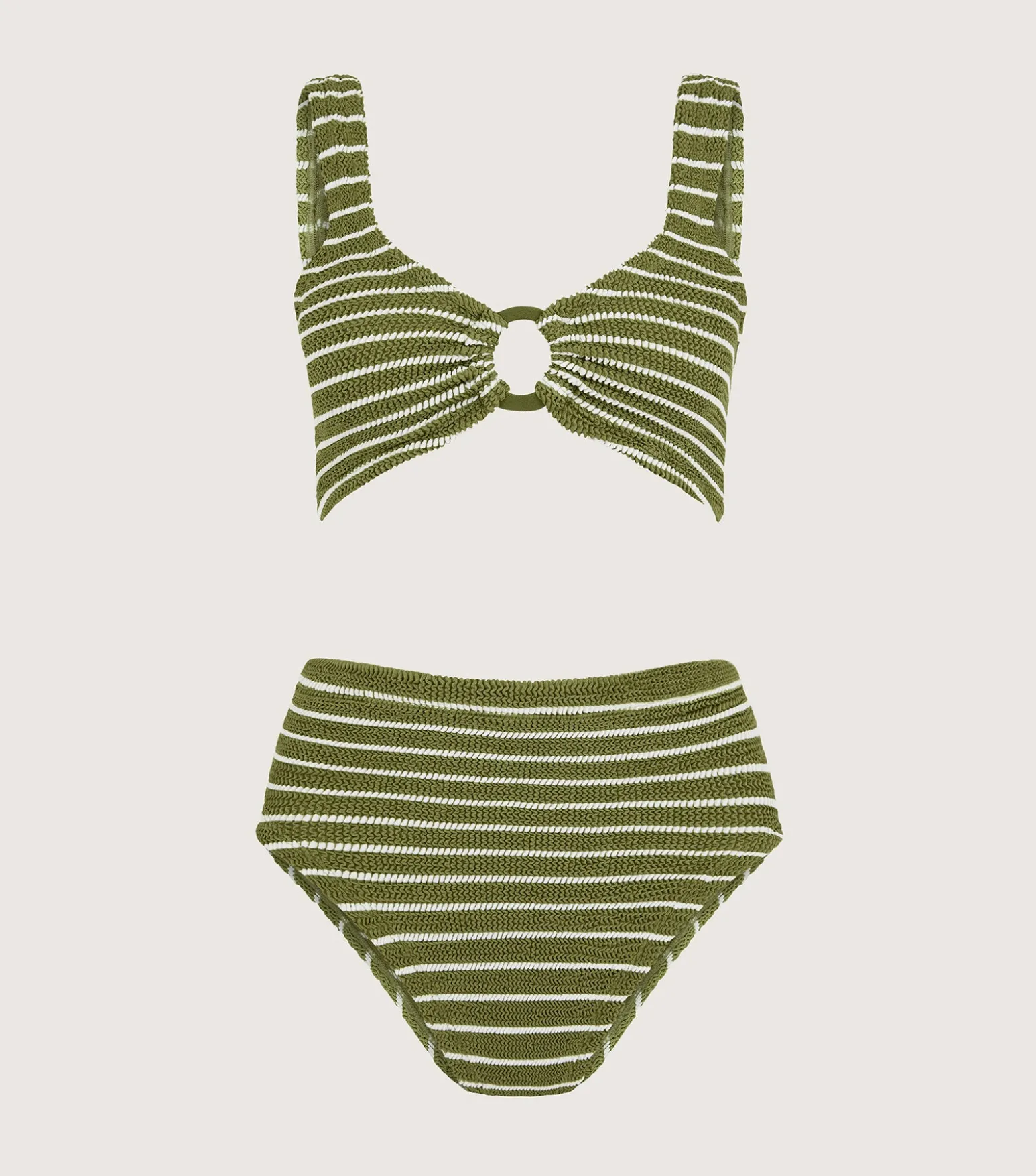 Hunza G Bikini Sets|Bralette-Nadine Bikini With Tonal Hoops - Metallic Moss/White Stripe