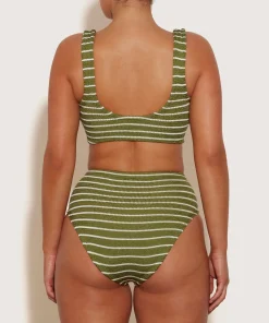 Hunza G Bikini Sets|Bralette-Nadine Bikini With Tonal Hoops - Metallic Moss/White Stripe