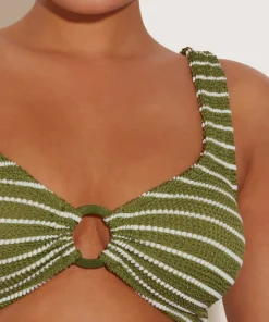 Hunza G Bikini Sets|Bralette-Nadine Bikini With Tonal Hoops - Metallic Moss/White Stripe