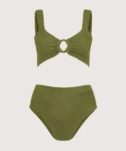 Hunza G Bikini Sets|Bralette-Nadine Bikini With Tonal Hoops - Metallic Moss