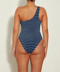 Hunza G One Shoulder-Nancy Swim - Navy/White Stripe