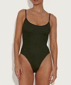 Hunza G Scoop Neck-Pamela Swim Contrast - Metallic Khaki/Black