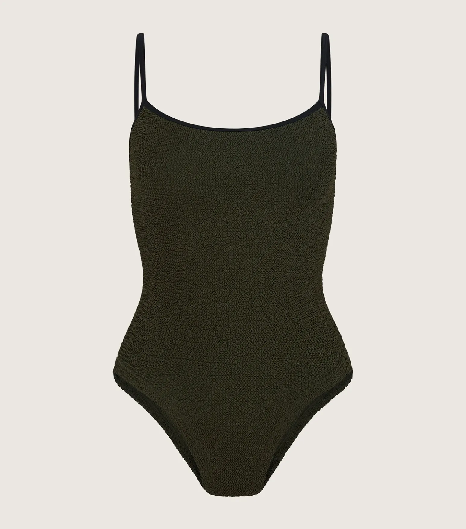 Hunza G Scoop Neck-Pamela Swim Contrast - Metallic Khaki/Black