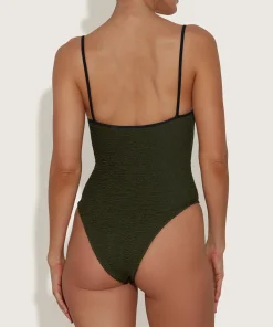 Hunza G Scoop Neck-Pamela Swim Contrast - Metallic Khaki/Black