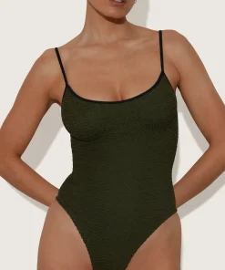 Hunza G Scoop Neck-Pamela Swim Contrast - Metallic Khaki/Black