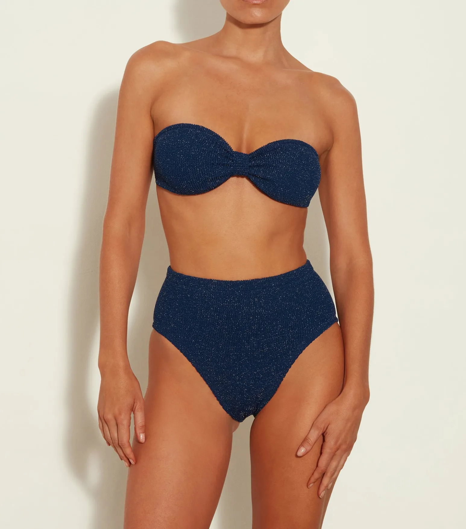Hunza G Bikini Sets|Bandeau-Ruby Bikini Lurex - Navy/Silver