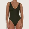 Hunza G V Neck-Sadie Swim - Metallic Khaki