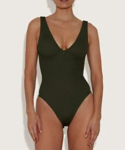 Hunza G V Neck-Sadie Swim - Metallic Khaki