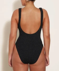 Hunza G Square Neck-Square Neck Lurex Swim - Black/Gold