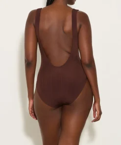 Hunza G Square Neck-Square Neck Nile Swim - Metallic Chocolate