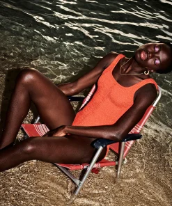 Hunza G Square Neck-Square Neck Swim - Metallic Tangerine