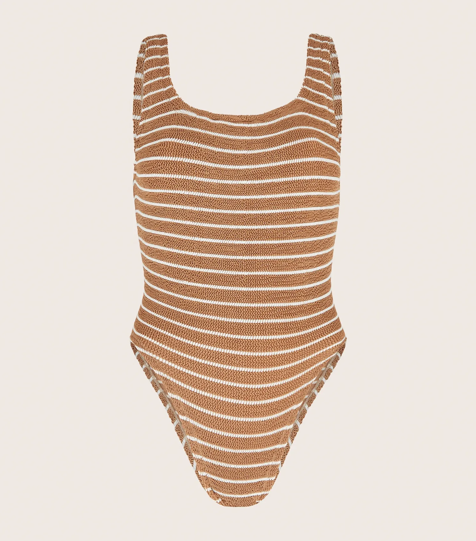 Hunza G Square Neck-Square Neck Swim - Metallic Cocoa/White Stripe