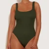 Hunza G Square Neck-Square Neck Swim - Metallic Khaki