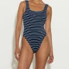 Hunza G Square Neck-Square Neck Swim - Navy/White Stripe