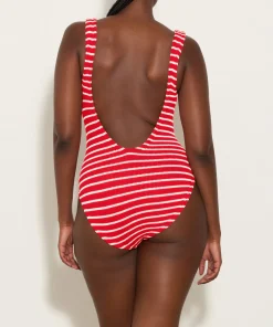 Hunza G Square Neck-Square Neck Swim - Red/White Stripe