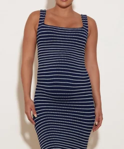 Hunza G Dresses-Tank Dress - Navy/White Stripe