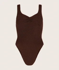 Hunza G Scoop Neck-Tonya Swim - Metallic Chocolate