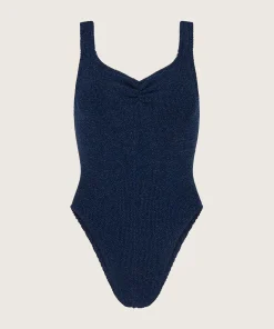 Hunza G Scoop Neck-Tonya Swim Lurex - Navy/Silver