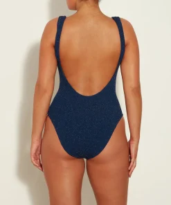 Hunza G Scoop Neck-Tonya Swim Lurex - Navy/Silver