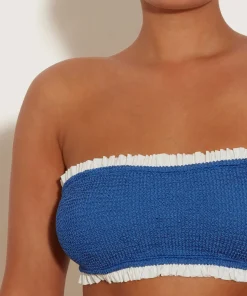 Hunza G Bikini Sets-Tracey Frill Bikini - Metallic Denim